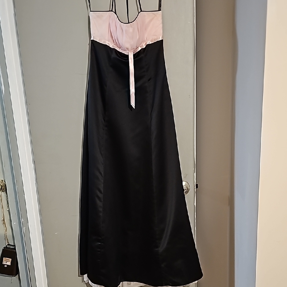 Elegant Black and Pink Satin Gown